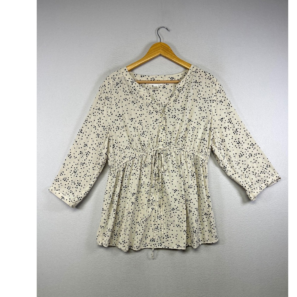 Boho Motherhood Maternity Women XL Ivory Black Floral Empire Waist Blouse Top
